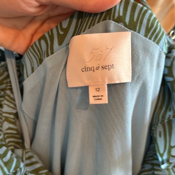 Cinq a Sept- Blue and green Sleeveless Multi Ruffle “Rayner” Printed Midi Dress - Picture 8 of 8
